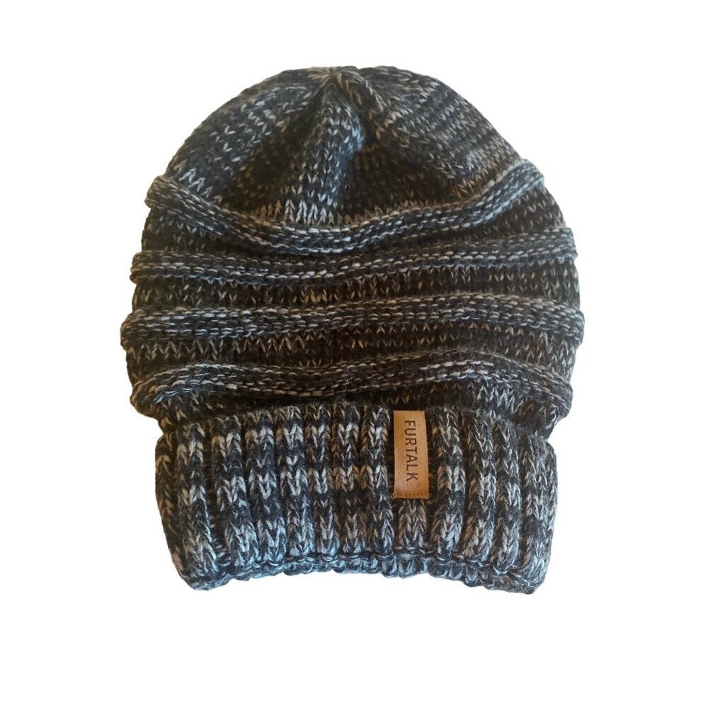 Furtalk Black Gray Knit Slouchy‎ Knit Stocking Hat Beanie One Size